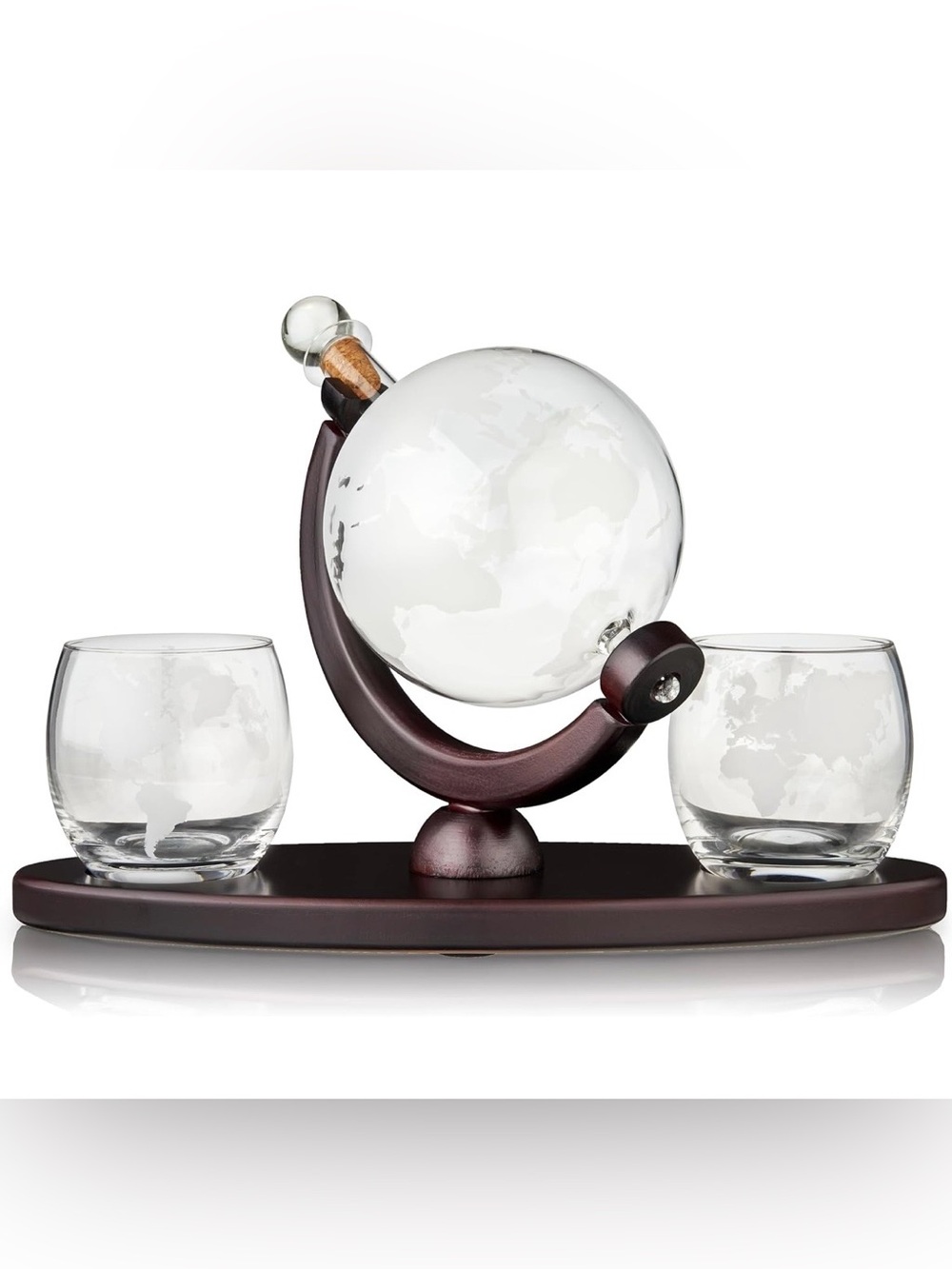 Globe Glass Decanter Set with Two Etched Tumblers - Black Base - Picture 14 of 15